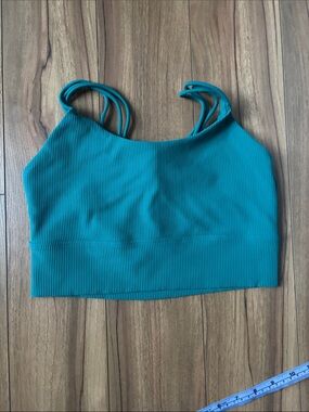 Teal Ribbed Strappy Crop Top